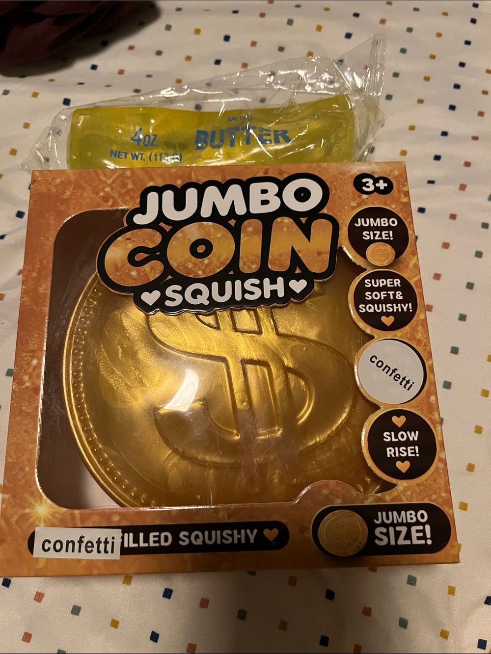 Jumbo Coin Squish Confetti Stress Toy - Gold